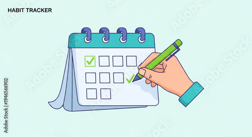 Hand marking calendar with checklist for habit tracking progress.