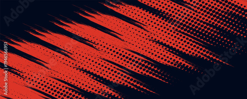 fast-paced abstract composition using sharp red diagonal lines over a black base, creating a sense of raw power, speed, and grit