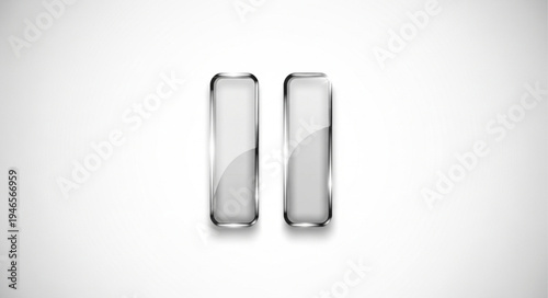 Two transparent glass pause buttons isolated on white background.