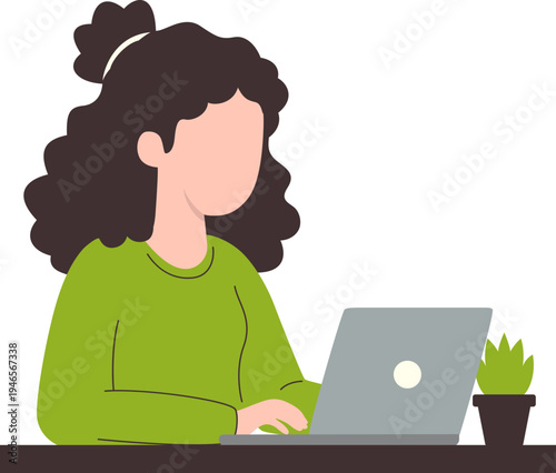 Woman Working on Laptop Illustration