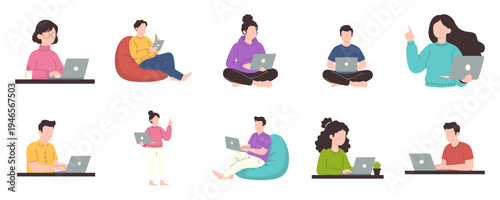 People Working Remotely on Laptops