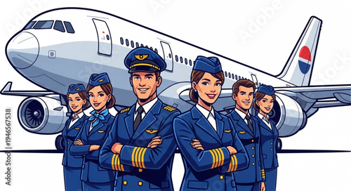 Airline Crew in Blue Uniforms.