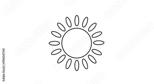 Circular geometric icon with a series of petal like shapes around a center is shown as a simple black outline for logos or symbols.