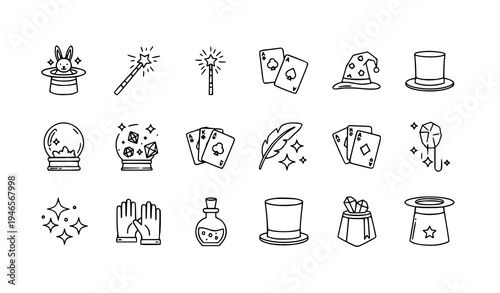 Magic line icon set thin stroke magician symbols vector pack for web and app design