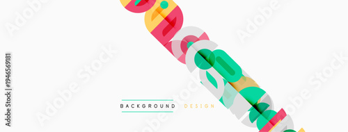 Abstract colorful design. Overlapping letterforms create dynamic visual texture. White background provides clean contrast. Simple, modern aesthetic.