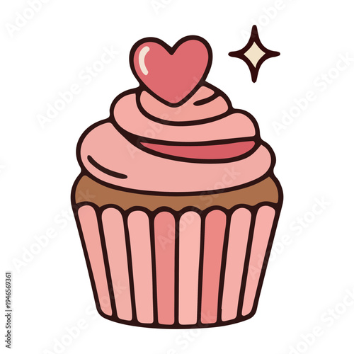 Cute Pink Cupcake Illustration