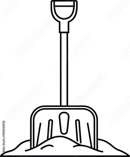 Shovel digging into a pile of sand with a long handle and curved blade easily