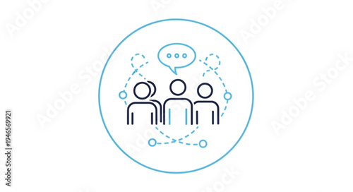 Group of people communicating with speech bubbles icon.