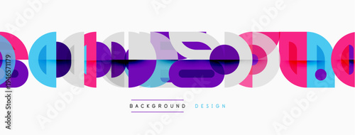 Abstract geometric shapes overlap creating vibrant colorful background. Modern design elements suggest dynamic composition.