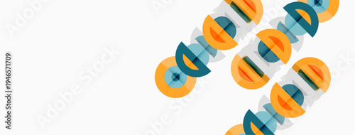 Abstract design features repeating good text layers. Colors include orange, teal, plus white background. Minimalist style.