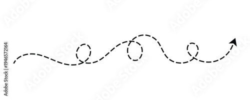 Dashed arrow path line. Hand drawn route vector element