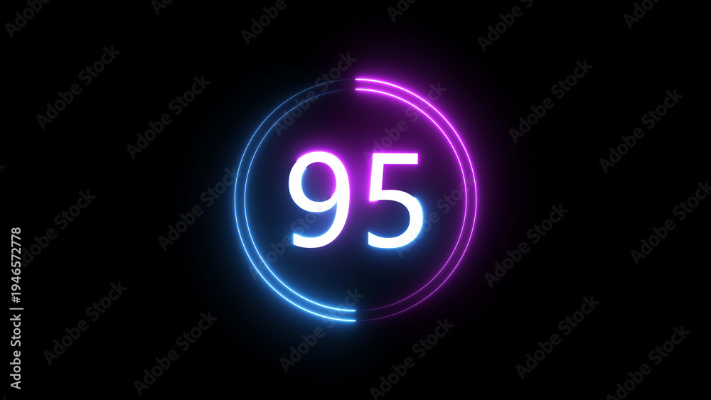 Obraz premium A dynamic circular illustration, and glowing count neon number 95 illustration . on a black background. and creating a stunning 4k illustration.