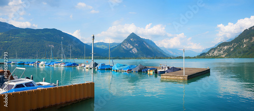Tableau sur toile harbor Darligen, lake Thunersee