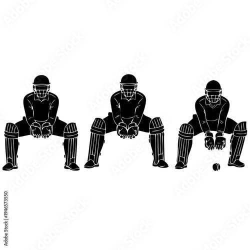 Three baseball players in different positions ready to field the ball on a field