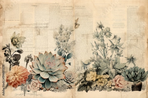 Succulents ephemera border herbs backgrounds painting.