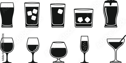Bar glassware, types of bar glassware for alcoholic beverages. 