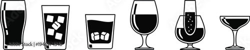 Bar glassware, types of bar glassware for alcoholic beverages. 