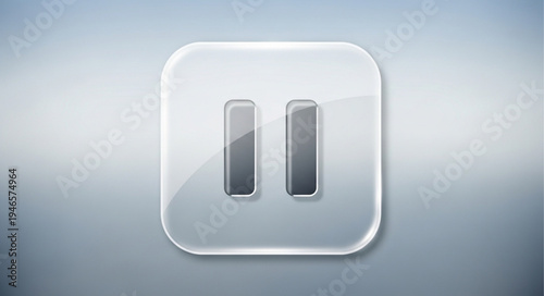 Glossy white pause button icon on a light gray background.