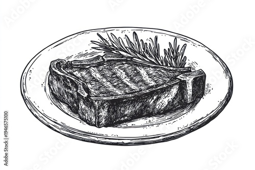 Cooked steak art drawing sketch.