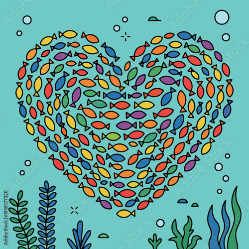 Heart-Shaped School of Colorful Fish