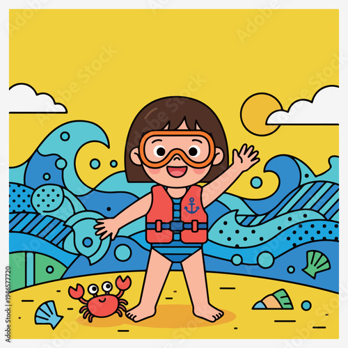 Child at the Beach with Life Vest