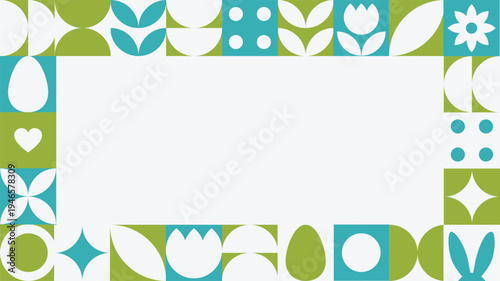 Modern spring themed decorative frame with geometric floral shapes and copyspace. Clean modern design with copy space, perfect for seasonal promotions, social media, branding and holiday marketing.