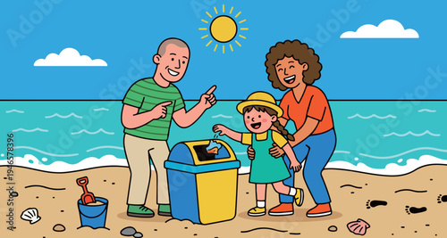 Family Cleaning Up Beach