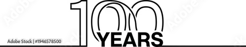 Minimalist 100 Years continuous line art design on a clean white background
