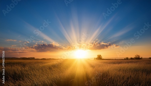 radiant sunrise with sun rays over clear sky