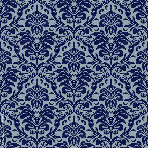 Classic ornamental wallpaper pattern featuring elegant damask florals and traditional decorative motifs