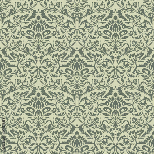 Elegant ornamental wallpaper design inspired by classical baroque damask textile patterns