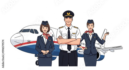 Airline Crew in Uniform Stand.