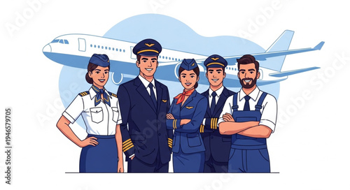 Airline Crew in Uniform Stand.