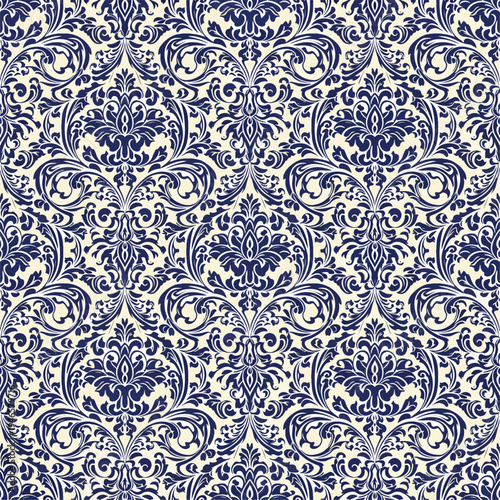 Royal baroque wallpaper background with repeating ornamental floral motifs and elegant vintage styling