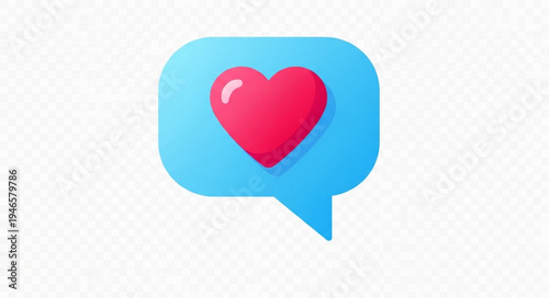 Blue speech bubble with a red heart symbol inside.