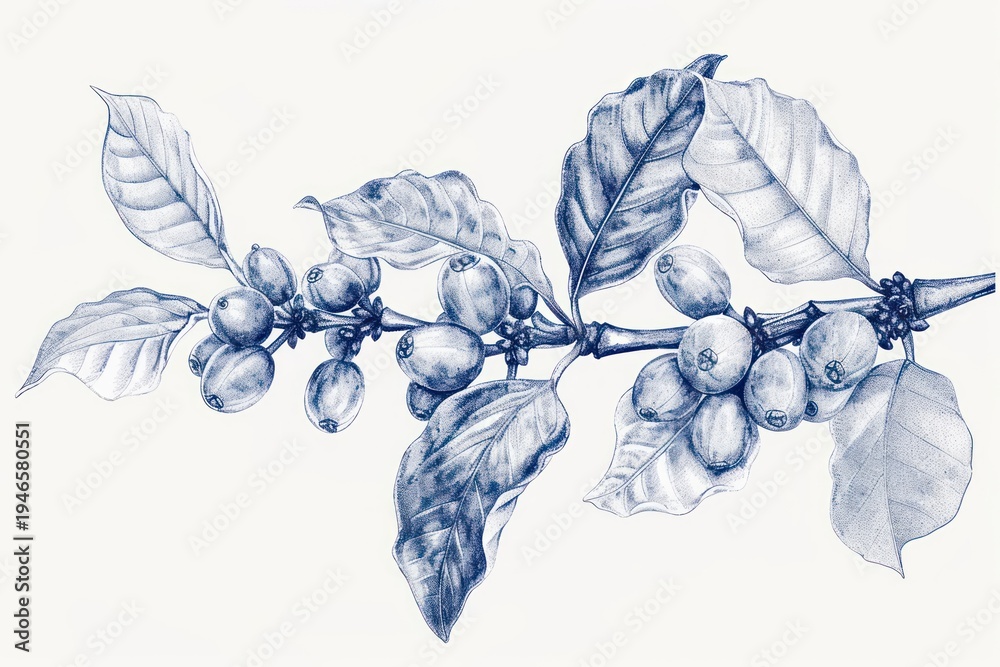 Naklejka premium Antique of coffee bean sketch drawing plant.