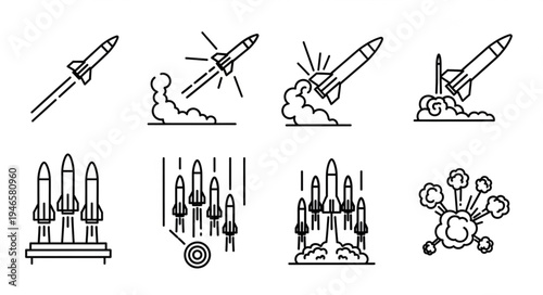 Rocket Launch Sequence Icons Set Vector Illustration.