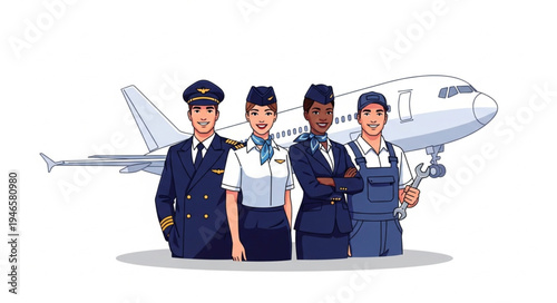 Airline Crew in Uniform Standing.