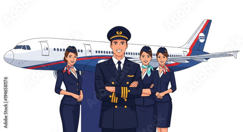 Airline Crew in Uniform Standing.