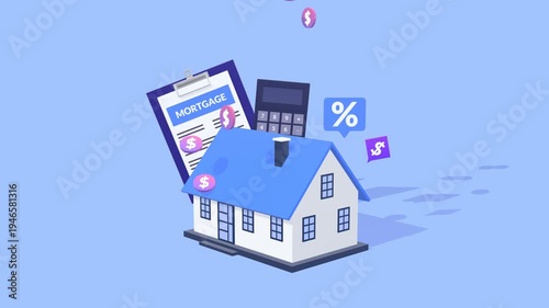 Animation Illustrating House Mortgage Calculation, Property Investment Costs and Housing Budget Planning. Ideal for Finance, Real Estate, Home Buying, Loan Planning and Property Investment Concepts.