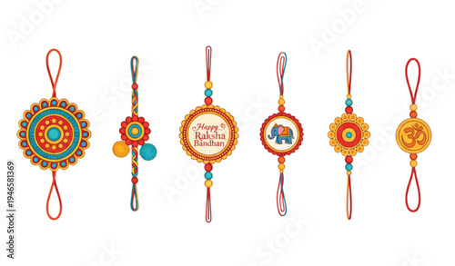 A set of colorful rakhi bracelets for Raksha Bandhan celebration