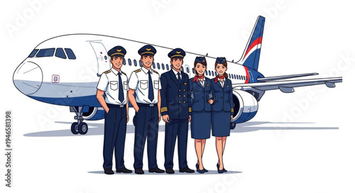 Airline Crew in Uniform Standing.