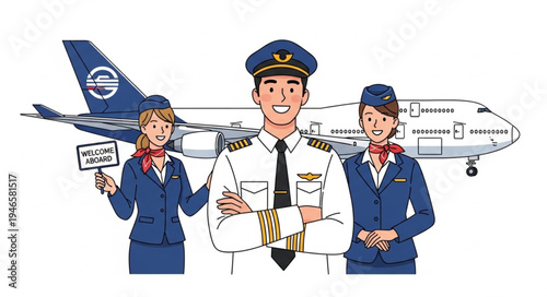 Airline Crew in Uniform Standing.