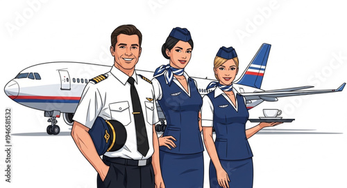 Airline Crew in Uniform Standing.