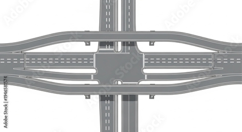 Modern highway interchange with multiple levels and ramps.