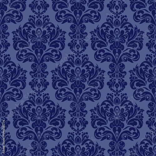 Vintage inspired damask wallpaper design with luxurious floral ornaments and baroque symmetry