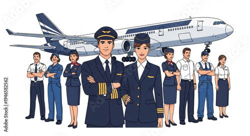 Airline Crew Members Stand Together.