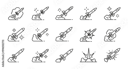 Rocket Launch Icons Collection Vector Illustration.