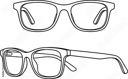 Vector illustration of a pair of glasses shown from front and side
