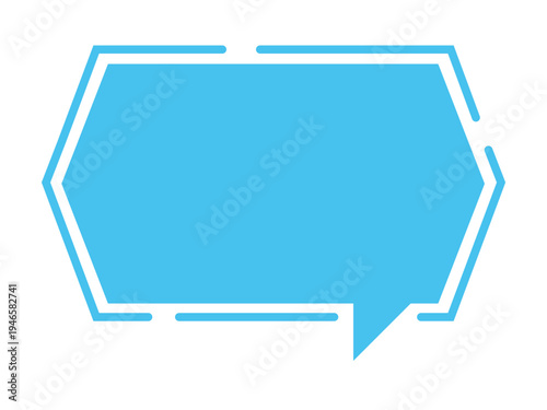 Minimal blue speech bubble doodle vector sticker, flat cartoon message box, blank chat box element, frame border, banner
